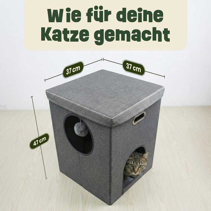 Будиночок-печера для котів Zooprinz Katzenhöhle – затишна печера для котів, тепле котяче ліжко бежевого кольору з подушкою, котячий будиночок для дому як місце для укриття та відпочинку (46 × 41,5 × 60 см)