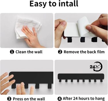 Ключниця Pickpiff з 8 гачками, чорна, для ключів, настінна організація