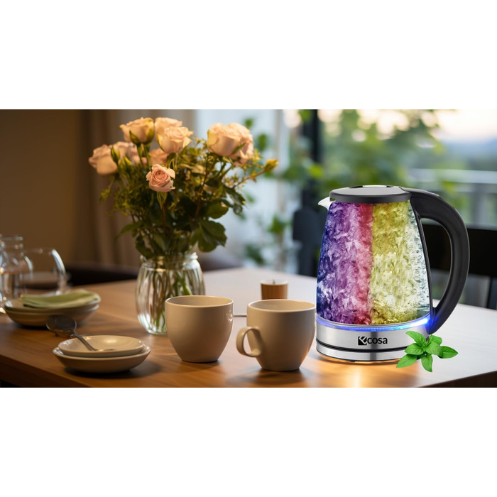 Електричний чайник-заварник Glas 1.8 л, 2200 Вт, нержавіюча сталь, регулювання температури, з підсвічуванням, BPA Free