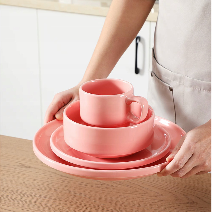 Порцеляновий обідній сервіз на 12 осіб, 48 предметів, рожевий, вінтажний стиль