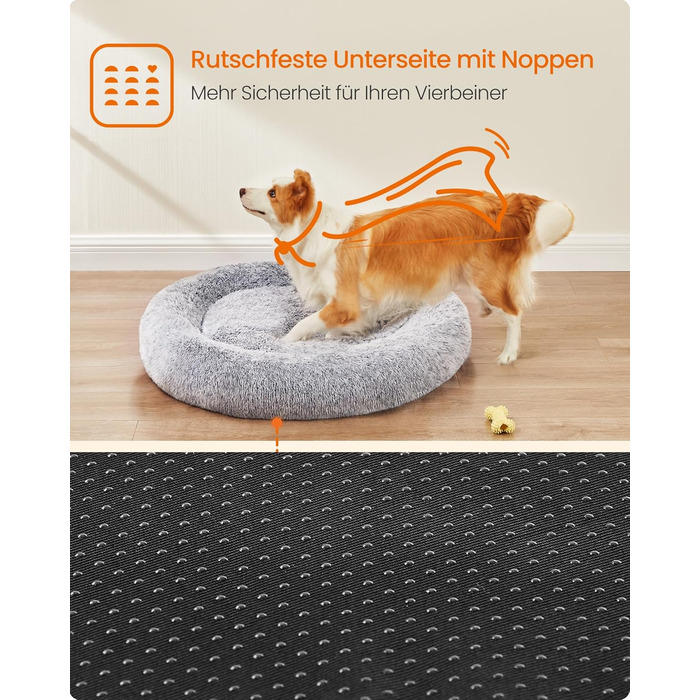 Кругла лежанка для собак та котів Feandrea, м'яка, з подушкою, 60 см, Ombré-Gray, PGW038G01