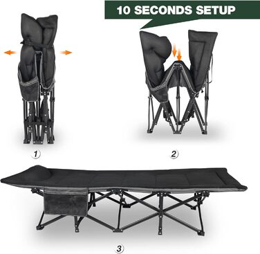 Кемпінгове ліжко REDCAMP XL з матрацом для дорослих, 226 кг, широке, розкладне, для відпочинку на природі, для гостей, для офісу, чорне