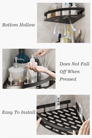 Поличка для душу JUVEL без свердління, кутова, 2 шт. Матова поверхня, захист від іржі, органайзер для душу, кухні, ванної кімнати. Легка установка (Чорний)