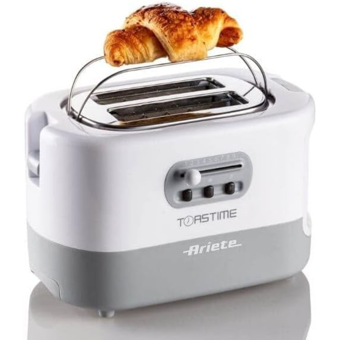 Тостер Ariete 159 Toastime з 2-ма відділеннями, з пружинним захватом, розморожування та підігріву, 700 Вт, нержавіюча сталь, білий