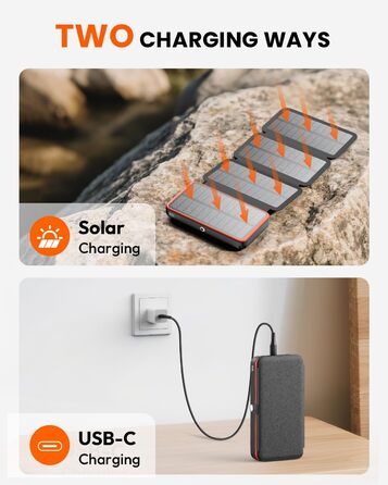 Power Bank FEELLE 27000mAh з сонячною панеллю та швидкою зарядкою 22.5W USB-C, PD 4.0, QC 3.0 для смартфонів та планшетів (Помаранчевий)