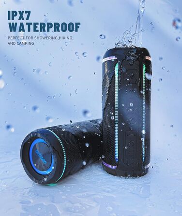 Ortizan Bluetooth колонка з LED підсвіткою, 40 Вт, IPX7 водонепроникна, 30 год роботи, чорна