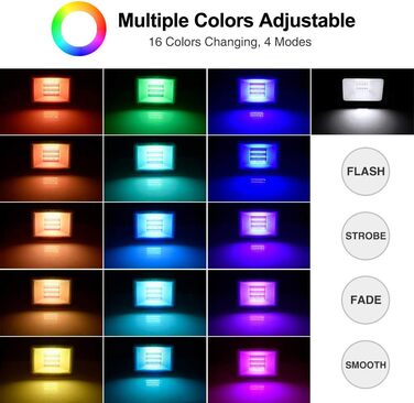 RGB LED прожектор 50 Вт для вулиці, 16 млн кольорів, 20 режимів, розумний водонепроникний світильник IP68 для саду та декору