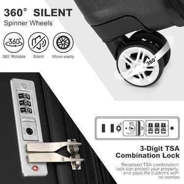 Чемодан-валіза KONO з розширенням, жорсткий корпус, великий розмір XL, з TSA-замком та 4 подвійними колесами, ідеальний для подорожей та бізнесу, 75x47.5x29.5 см, чорний