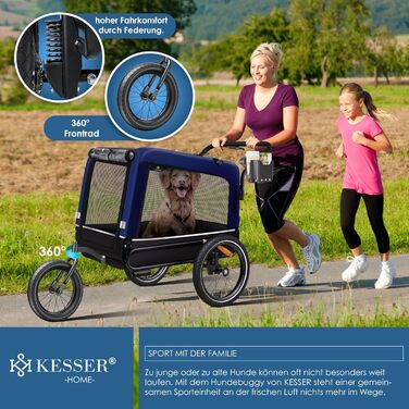 KESSER® Візок для собак Боксер 3-в-1: візок, бугель, велосипедний причіп. Великий об'єм 240 літрів, амортизація, поворотне переднє колесо 360°, матеріал: оксфорд 600D, SmartSpace, вантажопідйомність до 40 кг, зелений (темно-синій)
