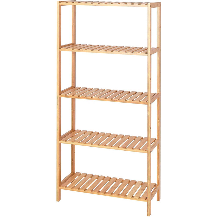 Dibea Bamboo Shelf with 5 Adjustable Shelves - Shoe Rack, Bathroom Shelf, Living Room Shelf, Standing Shelf, Bathroom Shelf, Book Shelf, Kitchen Shelf, combinable with a shelf wall - 60x26x130 cm, natural color