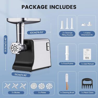 Електрична м'ясорубка 3000 Вт, багатофункціональна, з 3 насадками для фаршу, кубе та 3 насадками для ковбас, для дому