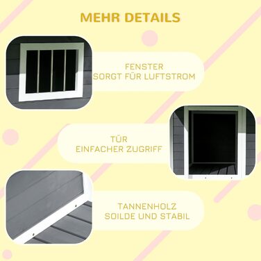 Будка для собак PawHut з масивного дерева, утеплена, з терасою та асфальтовим дахом, для вулиці, сіра, 127 x 112 x 109 см