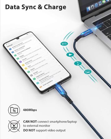 Кабель USB-C Nimaso [2 шт., 2м], 20V/3A/60W, для Samsung, Google Pixel, MacBook, iPad, iPhone, блакитний
