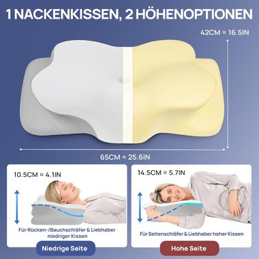 Подушка ортопедична Mulisoft Memory Foam для сну на боку та спині, сіра, розмір M