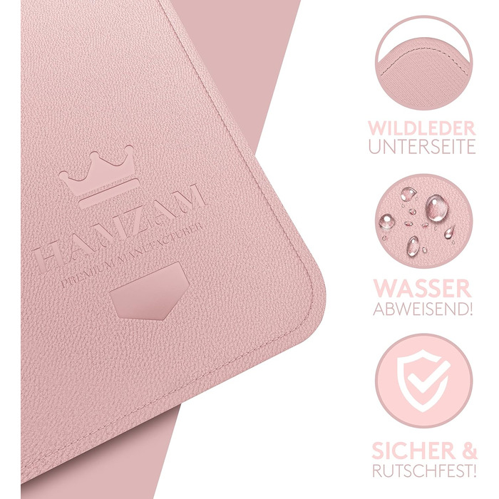 Килимок на стіл HAMZAM з екошкіри 90x40 см - преміум якість, з інтегрованим ковриком для миші (Рожевий)