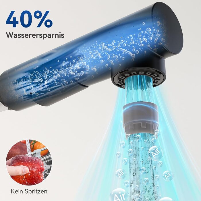 Кухонний змішувач CECIPA висувний, чорний, 360° поворот, міцний, без витоків, легка установка, з витяжною насадкою, матовий чорний