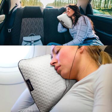 Alkamto Travel Pillow – Camping Pillow – Ergonomic Memory Foam Pillow with Temperature-Regulating Cover – Extra Cotton Cover