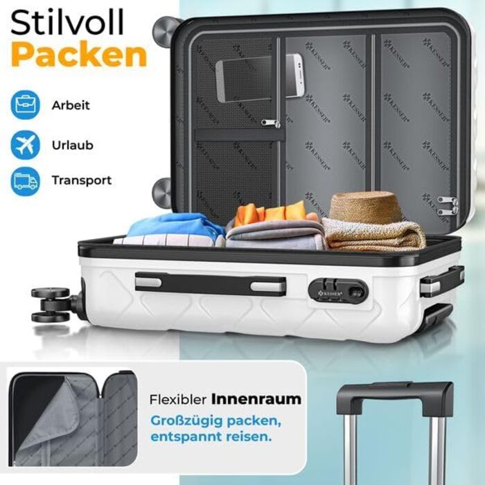 Валіза KESSER® 120L з ABS-пластику з кодовим замком, вагами та органайзером | Чемодан на колесах для подорожей та бізнесу (75cm, білий)