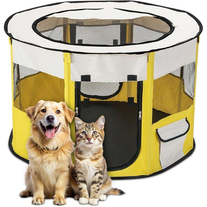 Переносний вольєр для тварин Allsopets: клітка для собак, котів, кроликів (XL, жовтий)