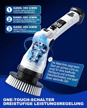 Електрична щітка для прибирання щілин, універсальна для ванної, кухні та авто. 8 насадок, регульована ручка, 3 швидкості. Набір з відром та шваброю