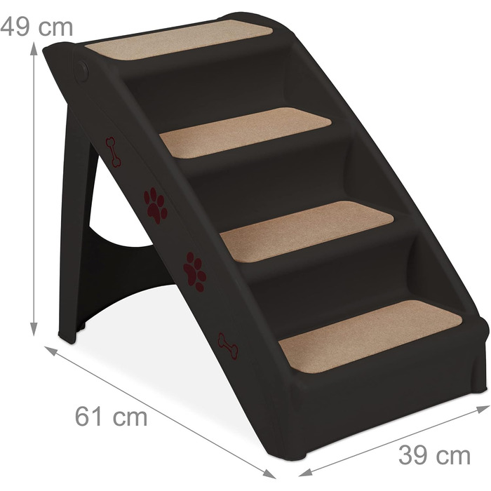 Relaxdays Dog Stairs, 4 Steps, for Small & Large Dogs, Bed & Couch, Car, Pet Stairs, HxBxT: 49 x 39 x 61 cm, black