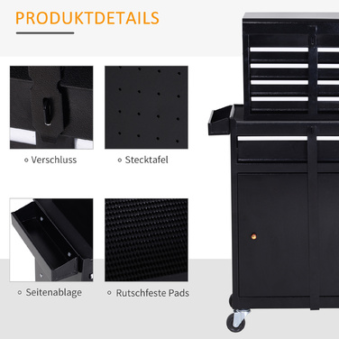DURHAND Tool Trolley with 5 Drawers and 360° Wheels, Metal, 52.5x28x104.5cm, Mobile & Space-Saving for Workshop