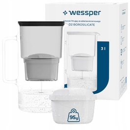 Скляний фільтраційний глечик Wessper D2 BOROSILICATE 3л, чорний + 2 фільтри