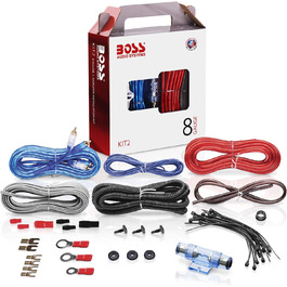 Набір кабелів для підсилювача BOSS AUDIO KIT2 8 AWG, монтажний комплект для авто, силовий кабель 3,27 мм, RCA, багатобарвний