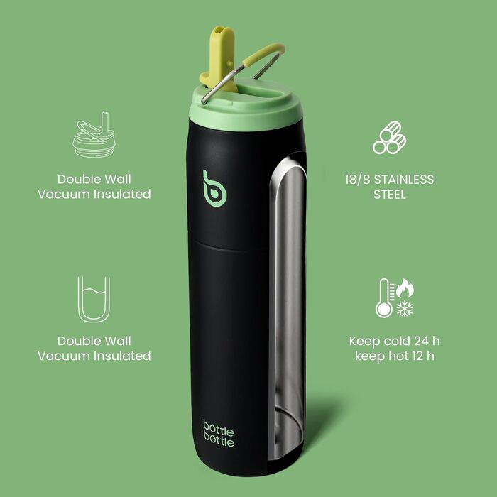 bottlebottle BOTTLE Insulated Water Bottle Stainless Steel 32oz (946ml) with Straw Handle for Sports, Travel, Gym, Double-Walled Leak-Proof, BPA-Free (Morgenröte)