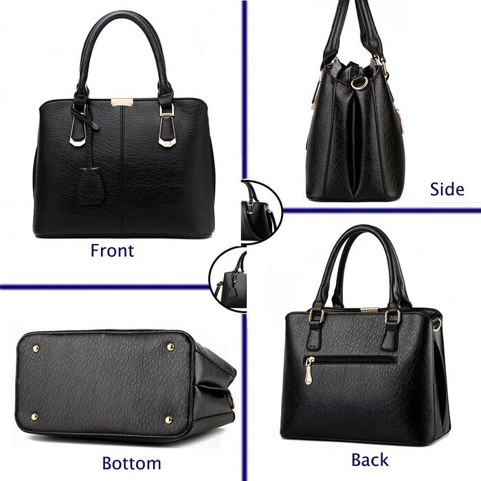 Сумка жіноча шкіряна (екошкіра) Shopper Damen темно-синя велика містка з ручками та ланцюжком