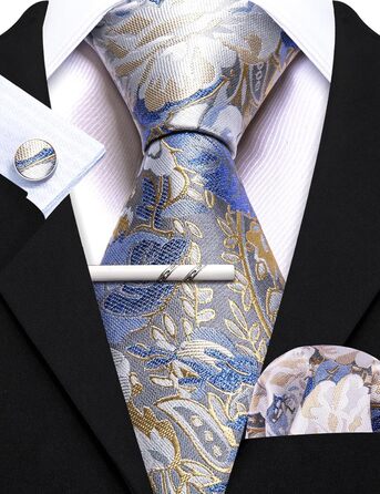 Краватка Barry.Wang для хлопчиків, 119.9 см, самов'язування, комплект з кишеньковим хустинкою, для підлітків, шкільної форми, випускного, виступів, вік 6-15 років (біло-блакитний квітковий принт)