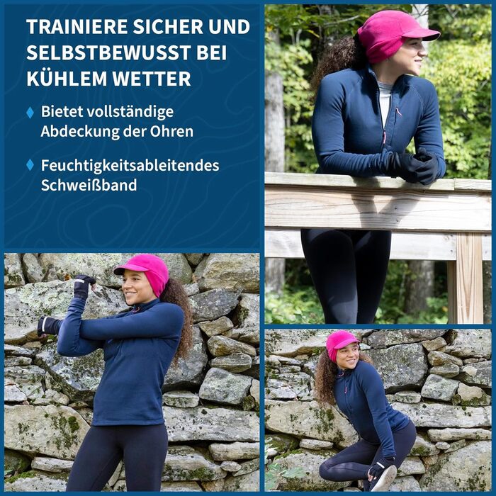 TrailHeads Fleece Sport Mütze Damen - Флісова шапка для жінок TrailHeads з отвором для хвостика, зимова шапка з світловідбиваючим краєм, універсальний розмір (Magenta)