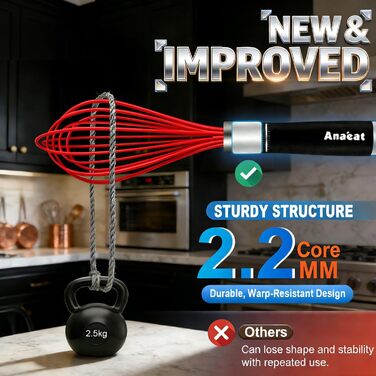 Набір міксерів Anaeat з силікону, 3 шт. – міцний сталевий дріт всередині, стійкий до високих температур. Ідеально підходить для посуду з антипригарним покриттям. Для збивання, змішування, приготування. (Червоний) 21 см + 26 см + 30 см