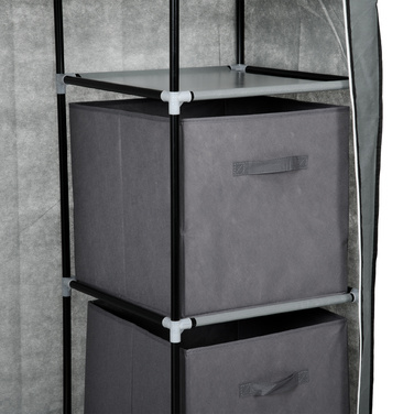 HOMCOM Fabric Wardrobe Folding Closet with Drawers and Clothes Rail Dark Grey with Zippered Non-Woven Fabric for Space-Saving Storage