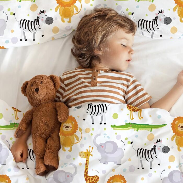 Дитяча постільна білизна DJDEA 100x135 - Комплект з динозаврами для хлопчиків, м'яка мікрофібра з блискавкою, 2 частини, для немовлят 100x135 см з наволочкою 40x60 (100x135 см + 40x60 см, З тваринами)