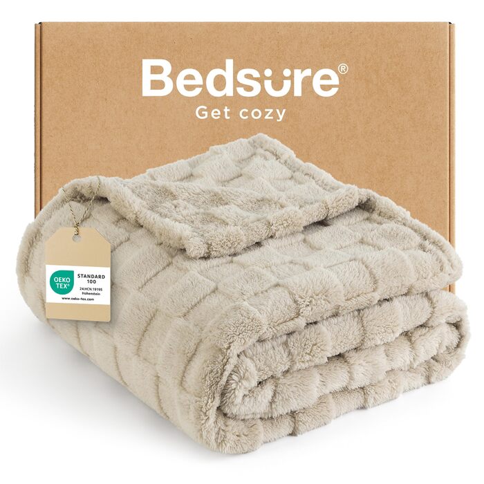 BEDSURE Плед пухнастий, флісовий та вовняний, для дивану, з візерунком шахової дошки, м'який та теплий, для декору кімнати, плед для відпочинку, світло-коричневий, 130 x 170 см