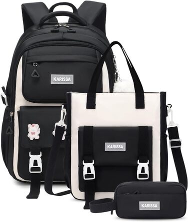 Шкільний рюкзак Tanou для підлітків, чорний, з пеналом та сумкою через плече, відділення для ноутбука 15,6 дюймів