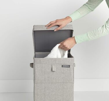 Brabantia - Stackable Laundry Box - Laundry Basket - Easy to fill and empty - Large volume - Folds flat quickly - Lightweight and sturdy handles - Grey - 35 L - 37.0 x 44.5 x 32.0 cm