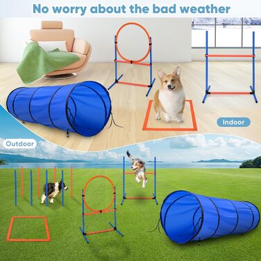 Набір для аджиліті для собак 70 елементів: 8 шлагбаумів, стрибкова петля, м'яч, ящик для перерви, сумка для ласощів, переносна сумка. Розвиває інтелект.