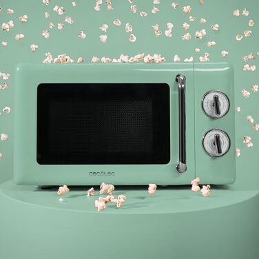 Мікрохвильова піч Cecotec Proclean 3110 Retro Green з грилем, 700 Вт, механічне керування, зелений колір, таймер до 30 хв, функція розморожування, сталеве покриття