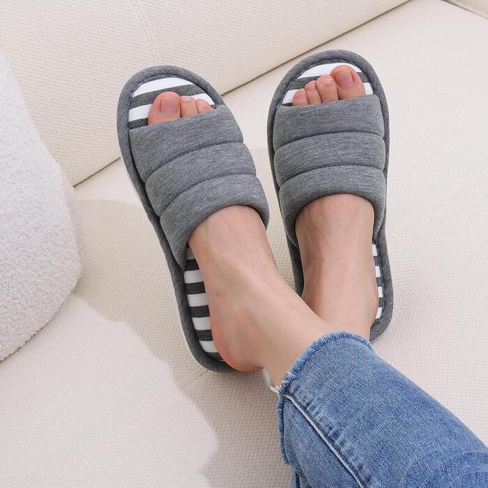 Тапочки халатні з відкритим носком для жінок та чоловіків shevalues, м'яка бавовна, піна Memory, сліпони, для дому (10-10.5 Women/9-9.5 Men, Темно-сірий)