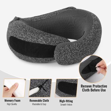 Подушка для шиї в літак з капюшоном, Memory Foam, для подорожей, офісу, авто. Зручно розкладається та зберігається.