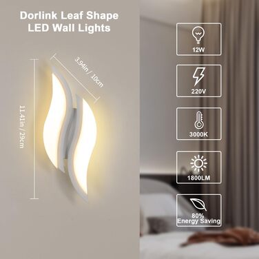 LED настінний світильник Dorlink, сучасна лампа для спальні, вітальні, коридору, сходинок, тепле біле світло 3000K, стиль Арт Деко, листя
