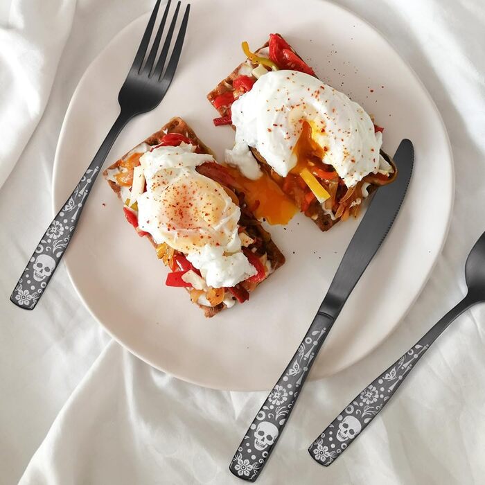 Набір столових приборів XIAOYU з дизайном черепа, готичний, з нержавіючої сталі на 4 особи (20 предметів) - для Хеллоуїну