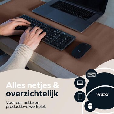 Килимок для столу WURK XXL (120x60 см) з екошкіри PU, великий підкладник під мишу та клавіатуру з кабельний-кліпом, темно-коричневий