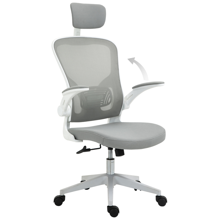 Vinsetto Office Chair Ergonomic Desk Chair with Headrest and Tilt Function, Height Adjustable in Grey, 65 x 64 x 114-122 cm