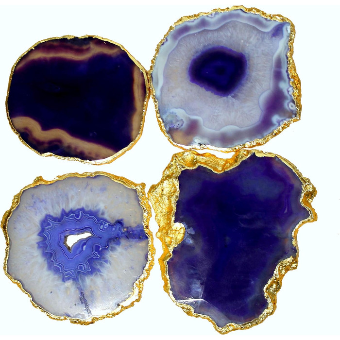 Natural agate coaster set, for bar, beer, coffee, tea, 4 pieces, perfect table accessory, tableware (Purple)