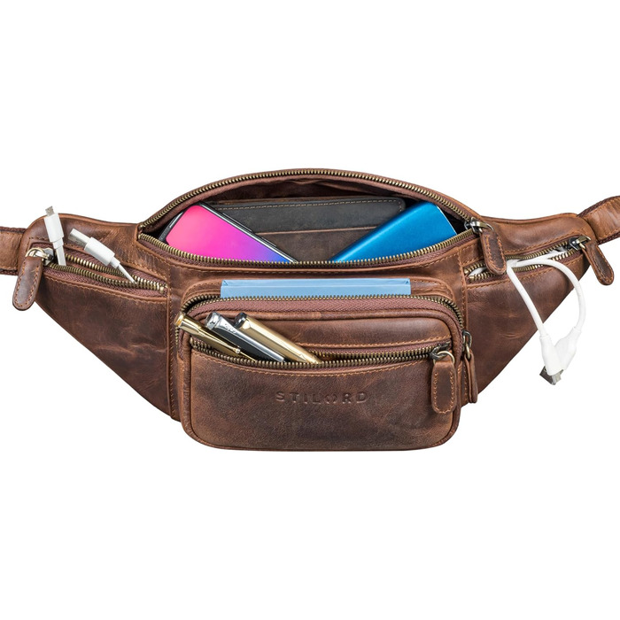 STILORD Велика шкіряна сумка на пояс Cognac - Вантажна сумка на ремінь для чоловіків, жінок та дітей - Ретро поясна сумка для бігу, фестивалів, подорожей Caspar (Soria - Коричнева)