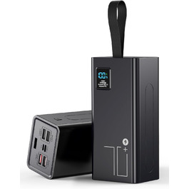 Powerbank Upgrade 70000 mAh: Швидка зарядка 30W PD, 5 виходів USB-C, LED дисплей, портативний зарядний пристрій для iPhone, кемпінгу - Чорний