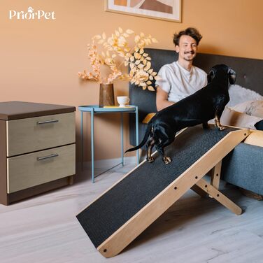 Рампа для собак Hunderampe: регульована дерев'яна пандус для собак маленьких та великих порід - 18-53 см, для ліжка/дивану, з антиковзким покриттям